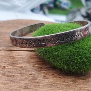 Live Your Life Engraved 925 Silver Bangle Bracelet Cuff‎ B3427